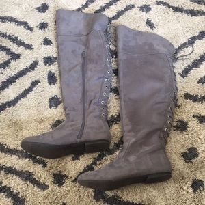 Shoe dazzle over the knee lace up boots